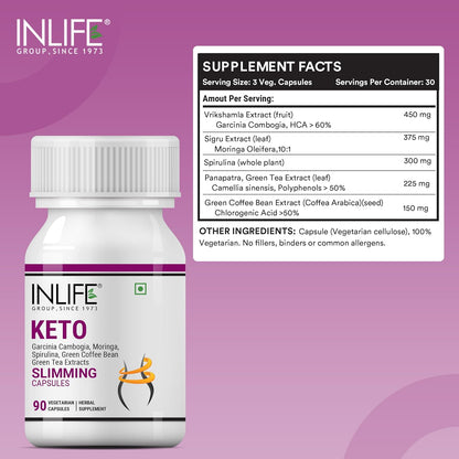 INLIFE 5-in-1 Keto Supplement, Garcinia Cambogia Moringa, 90 Capsules