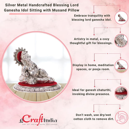 Lord Ganesha Idol (18.75 cm x 10 cm x 13.75 cm, Silver and Red)