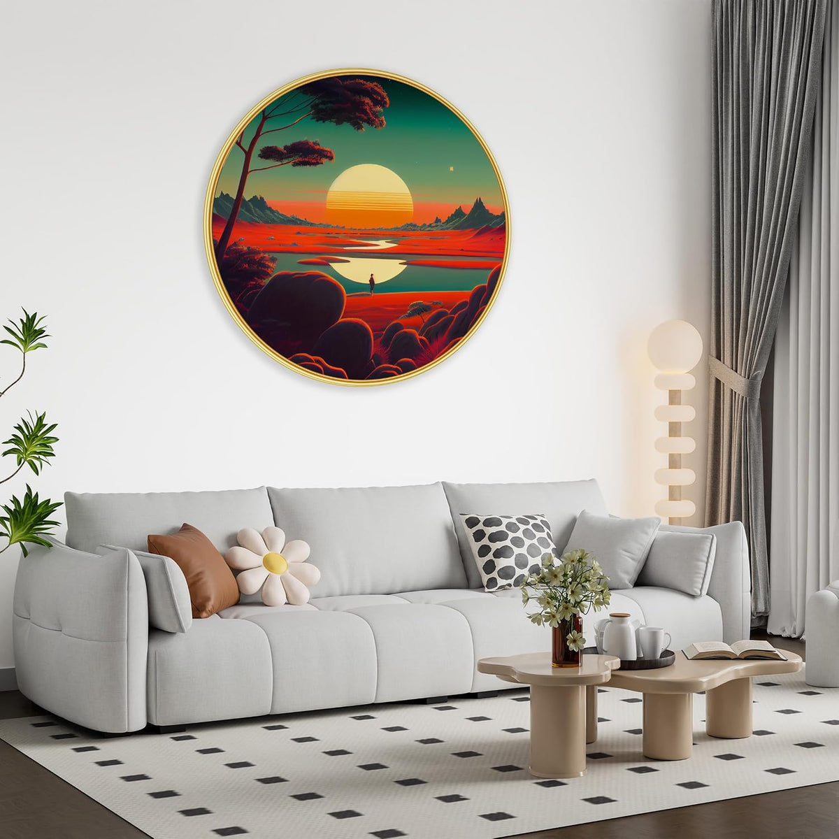 nature scenery Abstract modern art Premium Sparkle lamination Golden Slim Frame 50.8 cm x 50.8 cm Large Size, For Home/Office/Hotel painting GRL-42