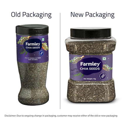 Farmley Chia Seeds 1 Kg, I Seeds for Eating | Seeds for Weight Management | Rich in Calcium, Omega-3, Protein, Fibre, & Non GMO, Reusable Jar (Pack of 1)
