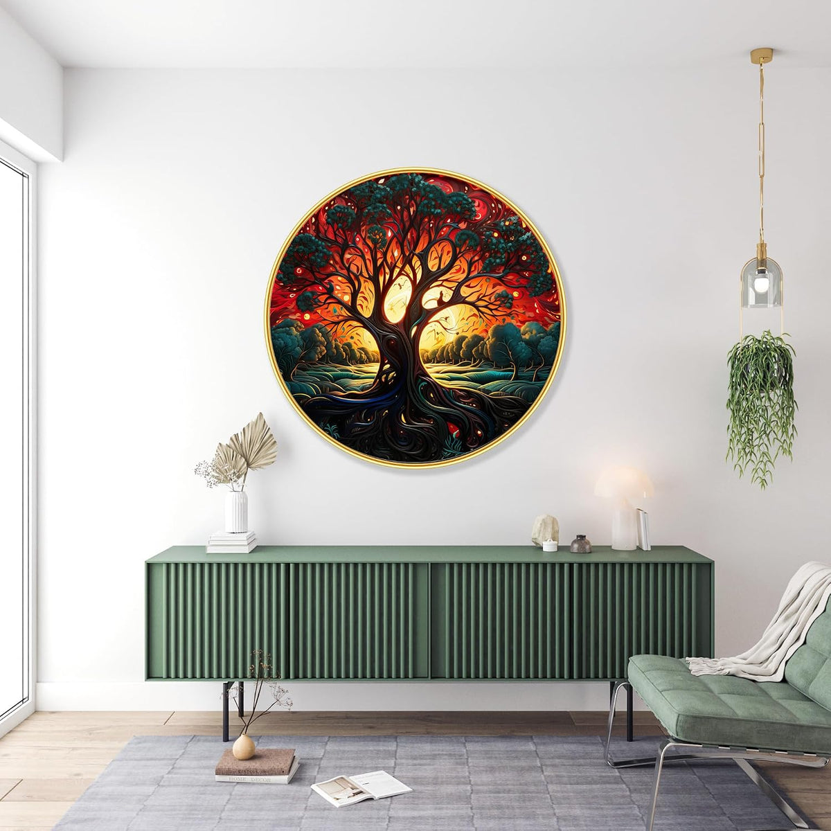 Tree modern art Premium Sparkle lamination Golden Slim Frame 50.8 cm x 50.8 cm Large Size, For Home/Office/Hotel painting GRL-33