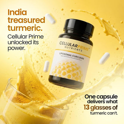 Cellular Prime Liposomal Curcumin Supplement — High Absorption Phospholipid Formula for Heart Health, Blood Circulation, Joint Support & Antioxidant — Non-GMO, WHO-GMP Certified