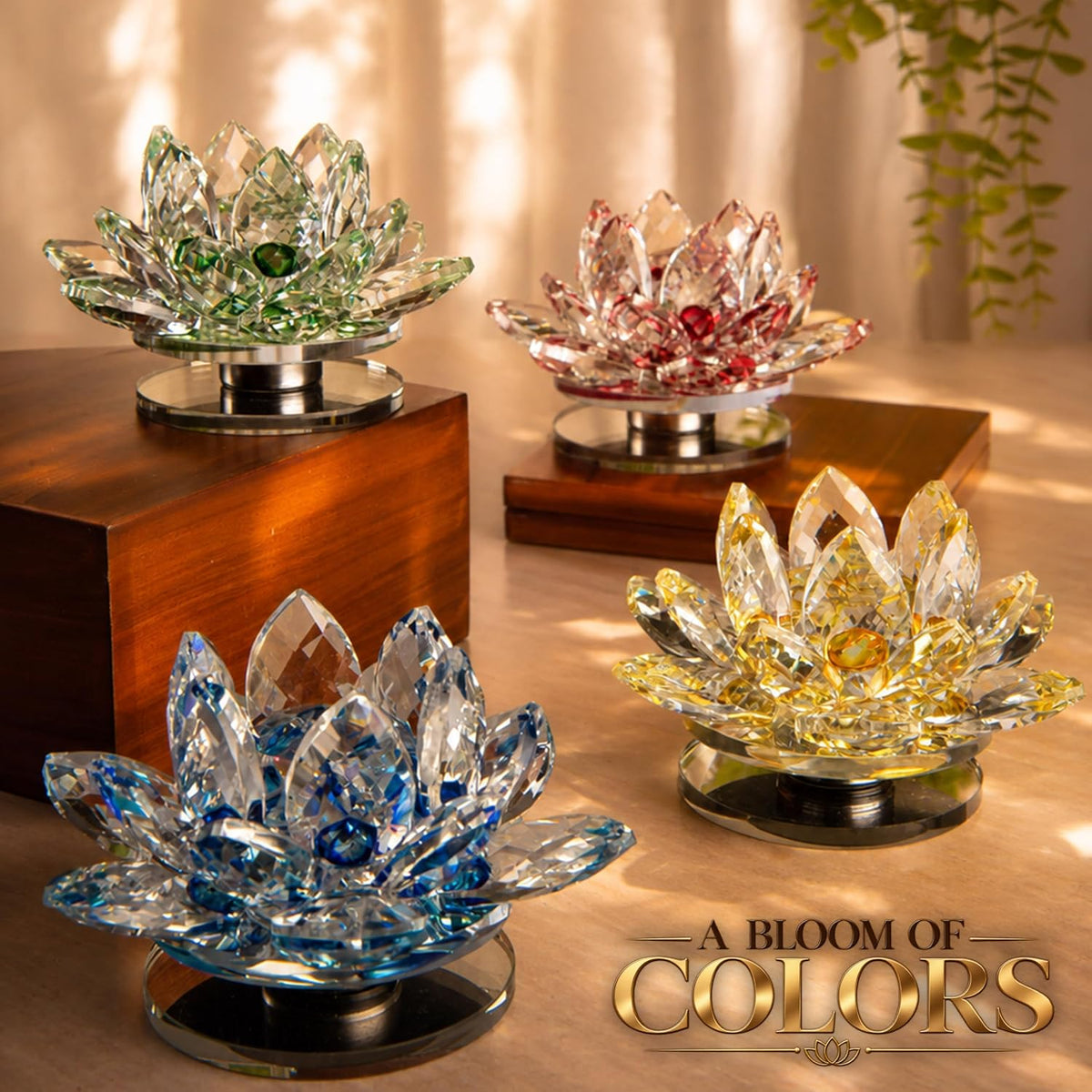 Crystal Lotus Flower Glass Showpiece, Decor -8.5 x 5.5 CM