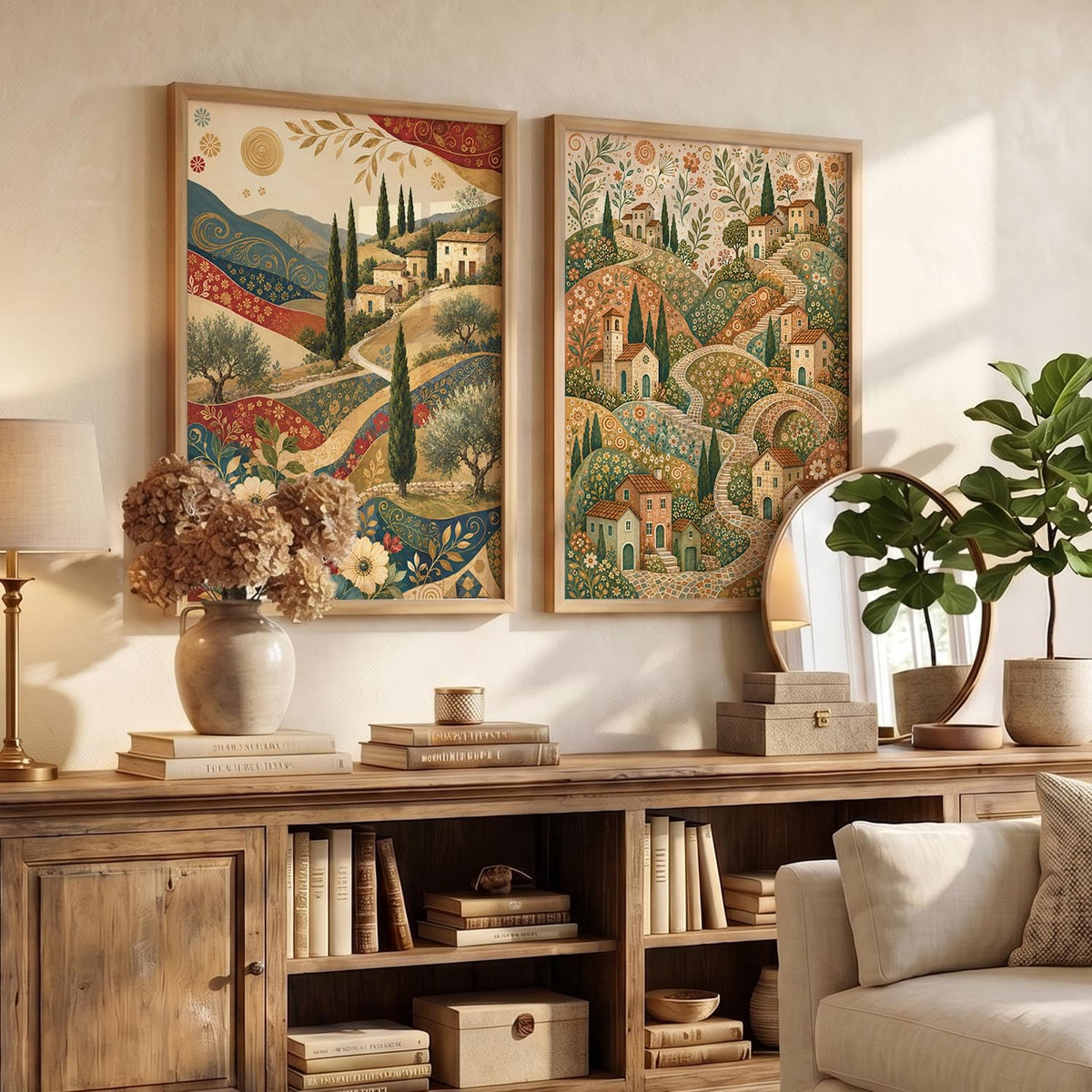 Modern Art Home Decoration Painting With Frame For Living Room Bed Room Hotel Wall Decor Digital Reprint Set of 2 (14X20)