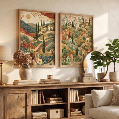 Modern Art Home Decoration Painting With Frame For Living Room Bed Room Hotel Wall Decor Digital Reprint Set of 2 (14X20)