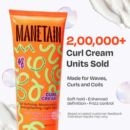 MANETAIN Curl Cream 50ml for Curly & Wavy Hair | Frizz Control, Soft Hold & Moisturizing Styling Cream | Enhances Natural Curls, Reduces Frizz | Sulfate-Free, Paraben-Free, Vegan Hair Care