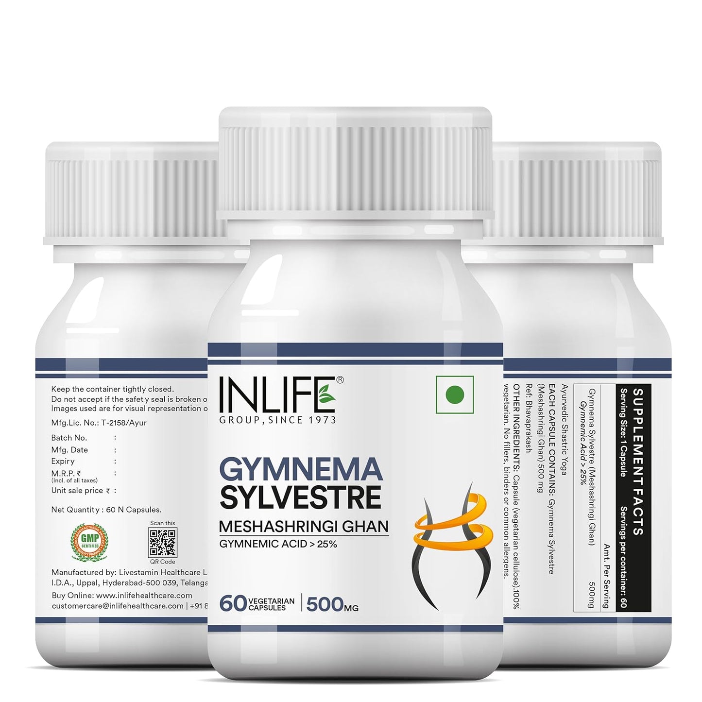 INLIFE Gymnema Sylvestre Capsules 500mg | Ayurvedic Herbal Supplement for Blood Sugar Wellbeing - 60 Vegetarian Capsules (Pack of 1, 60)