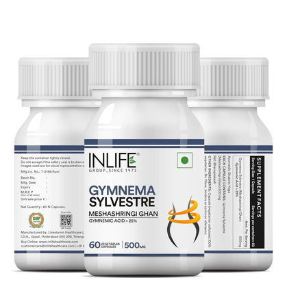 INLIFE Gymnema Sylvestre Capsules 500mg | Ayurvedic Herbal Supplement for Blood Sugar Wellbeing - 60 Vegetarian Capsules (Pack of 1, 60)