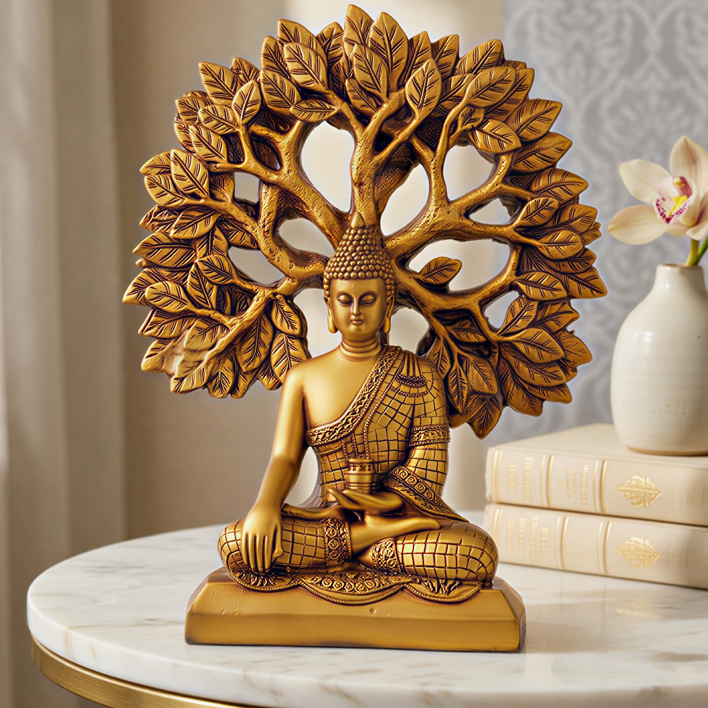 Global Grabbers Buddha Statue Showpiece Idol Home Decor Decoration Items for Living Room and Gifts (GOLDEN4)