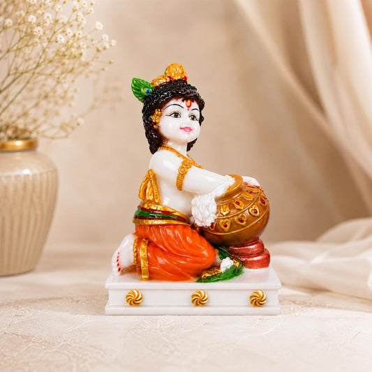 UNOVATE Krishna Makhan Chor Statue | Home Temple | Janmastmi | White Marble