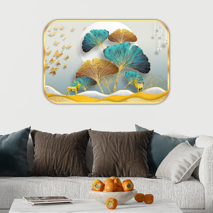 Abstract deer modern art Premium Sparkle Lamination Finished Surface Golden Slim Frame 30 cm x 46 cm Large Size, For Home/Office/Hotel painting MG34