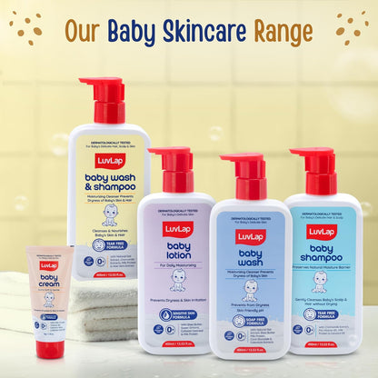 LuvLap Baby Wash & Shampoo -600ml, Milky Soft Head to Toe Wash With Oatmeal & Shea Butter, Paraben Free, Tear Free, Rich Moisturised Skin & Soft Hair, 2 in 1 Baby Body Wash, Dermatologically Tested