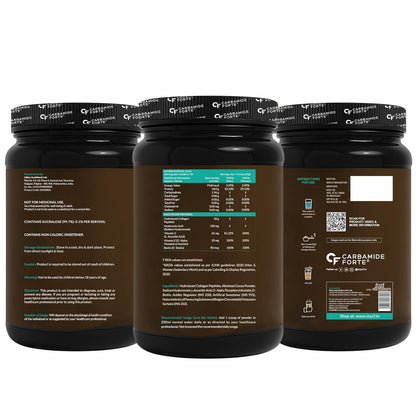 Carbamide Forte Hydrolyzed Collagen Supplements | Collagen Powder for Women & Men with 20g Peptides + 18g Protein Per Scoop | Type I & III with Hyaluronic Acid, Biotin, Vitamin C & E | Belgian Chocolate Flavour | 460g