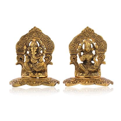 Metal Laxmi Lakshmi Ganesh Gift Items for Cooperate, Ganesh Idol for Gift, Gift for Ganpati Festival, Anniversary, Wedding Gift, Housewarming with Velvet Box Packing (Set of 1)