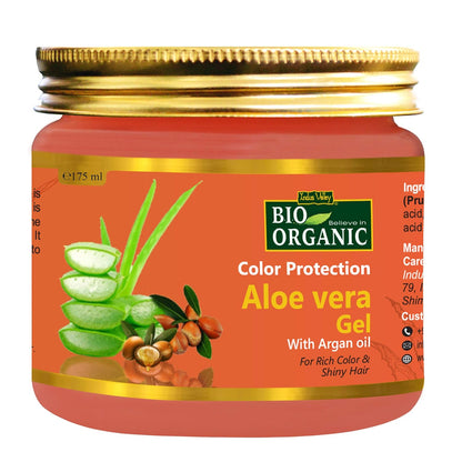Jar of Bio Organic Aloe vera Gel with Argan oil on an orange background