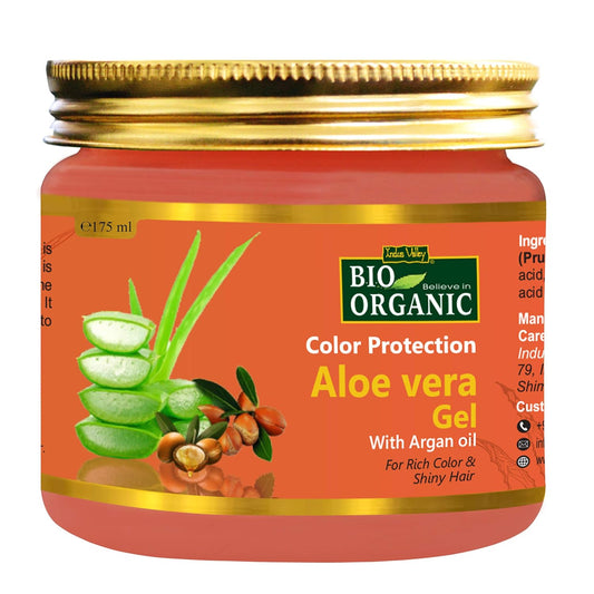 Jar of Bio Organic Aloe vera Gel with Argan oil on an orange background