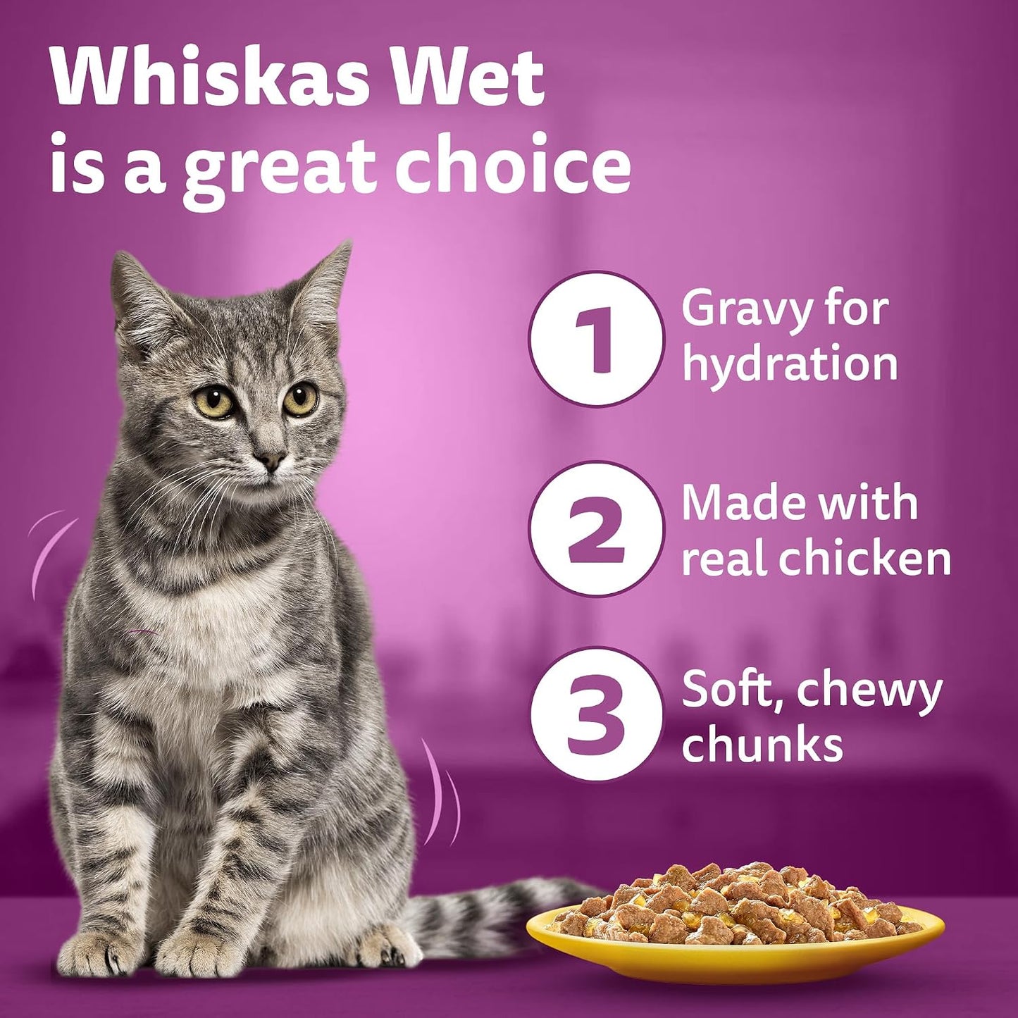 Whiskas Adult (1+ year) Wet Cat Food, Ocean Fish Flavor, 80 g Hydrating Food Made With Real Fish, 100% Complete & Balanced Nutrition for Adult Cats