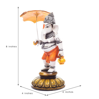 Polyresin Lord Ganesha Idol (10 cm x 10 cm x 19.98 cm, Cream and Gold)