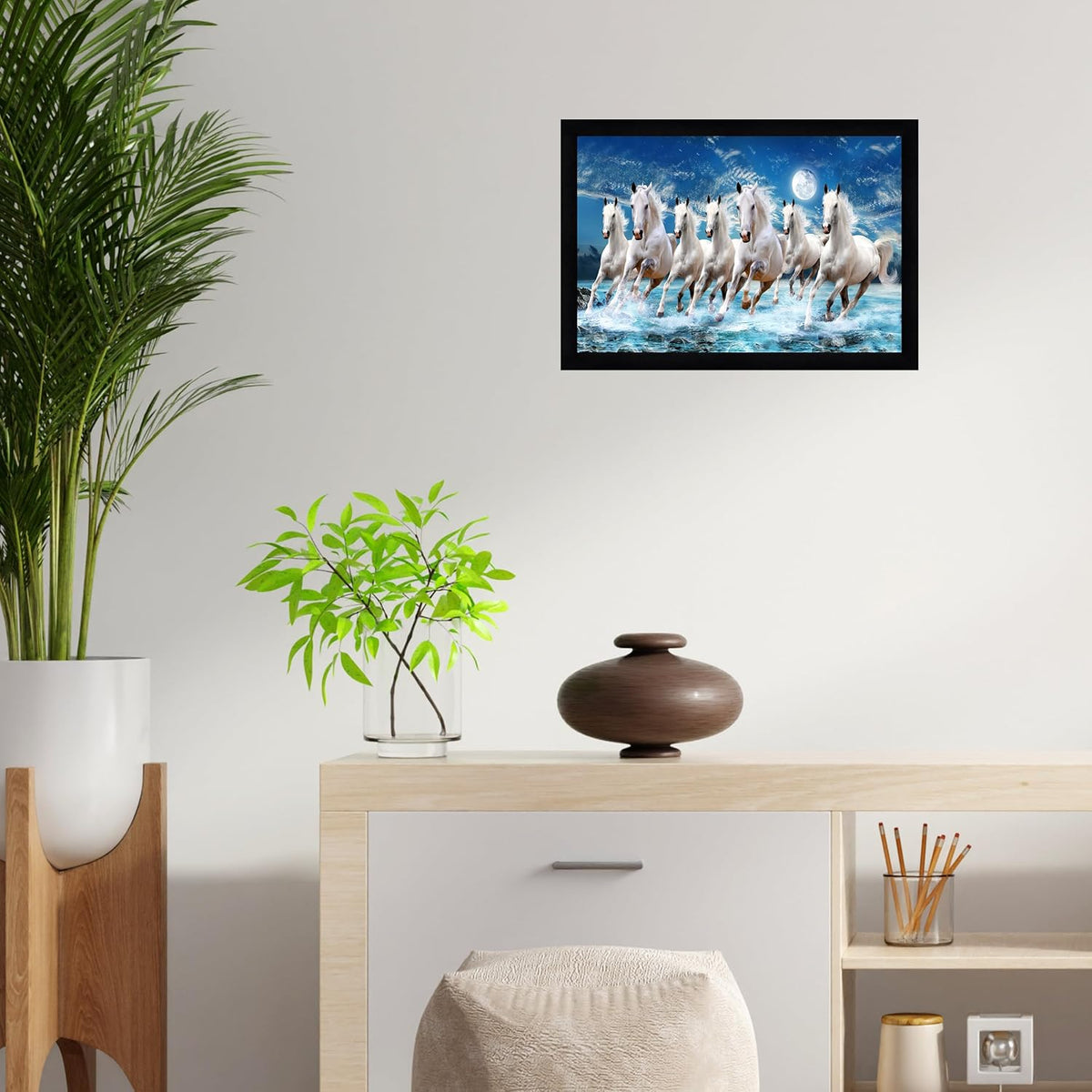 Running Seven Horses Painting With Frame