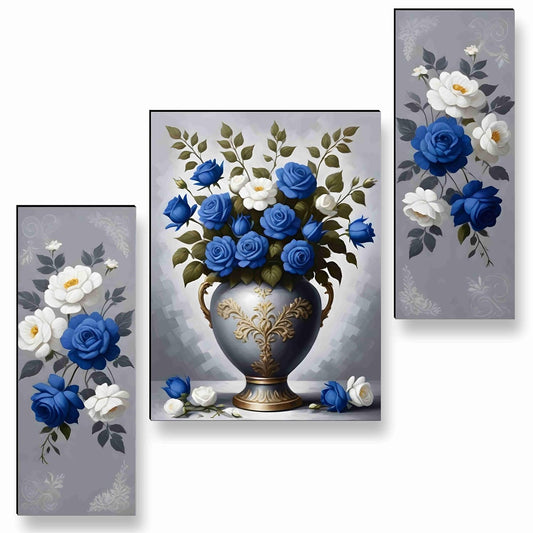 flower pot Paintings for Wall Decoration - Set Of 3, 3d modern art Painting for Living Room Large Size with Frames for Home Decoration, Hotel, Office painting 50.8 cm x 30.48 cm A-JM-36057
