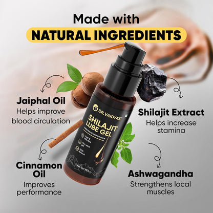 Dr. Vaidya’s Shilajit Lube Gel | First Ever Shilajit Infused Lube Gel | Enhances Performance & Stamina | Mess free | 100% Pure Himalayan Shilajit, Jaiphal & Cinnamon Oil, Ashwagandha | 50g