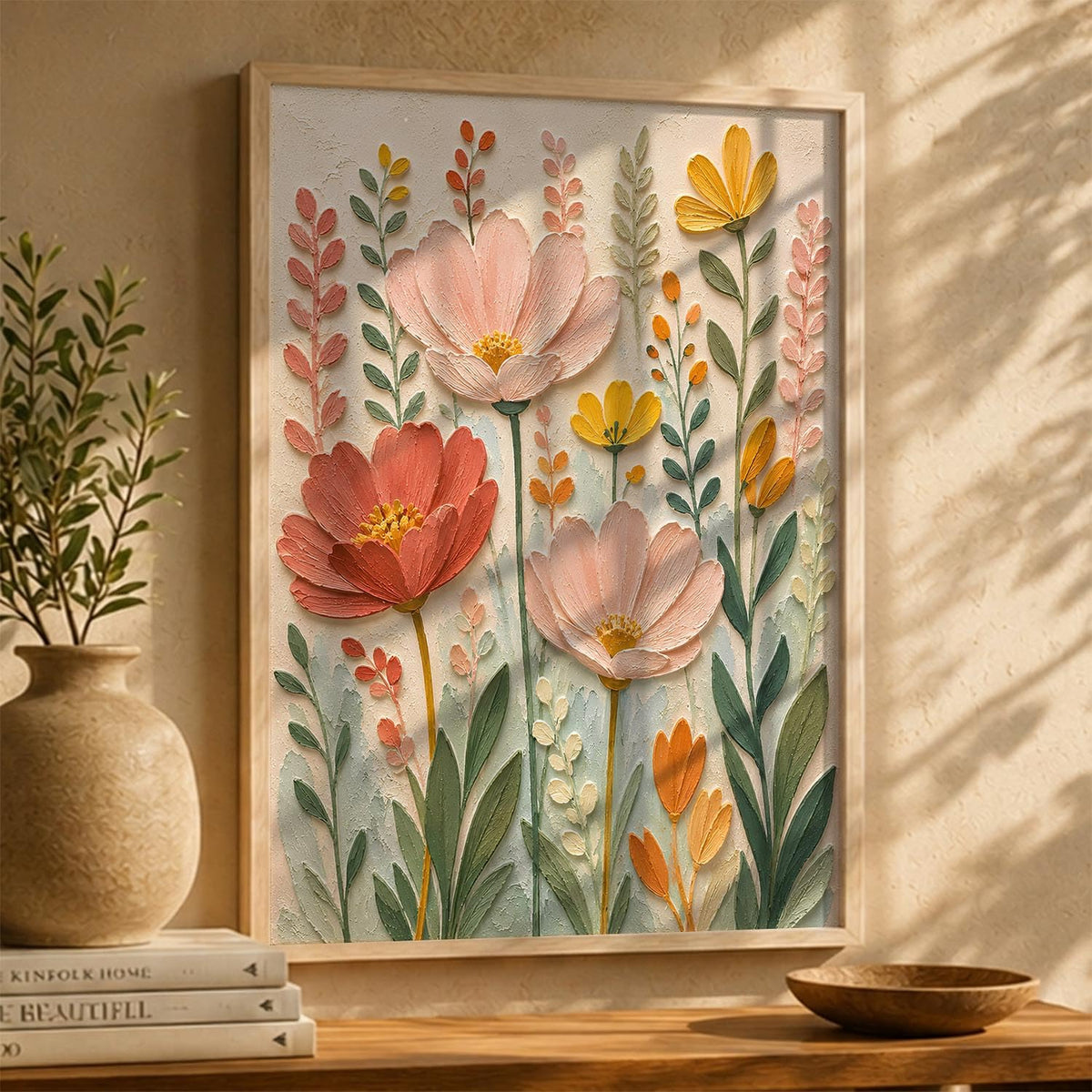 Abstract Floral Painting with Frame | Floral Art Painting With Frame Home Decoration For Living Room Bed Room Hotel Wall Decor Digital Reprint (14X20 inch)