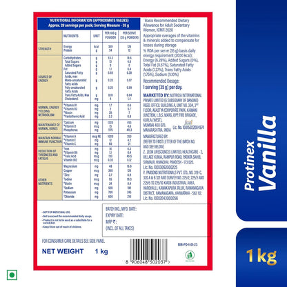 Protinex Creamy Vanilla, 1 Kg | Get 40% daily protein requirement for strong muscles when prepared with 200ml milk | High Protein | Zero Added Sugar | Nutritional Drink for Men and Women