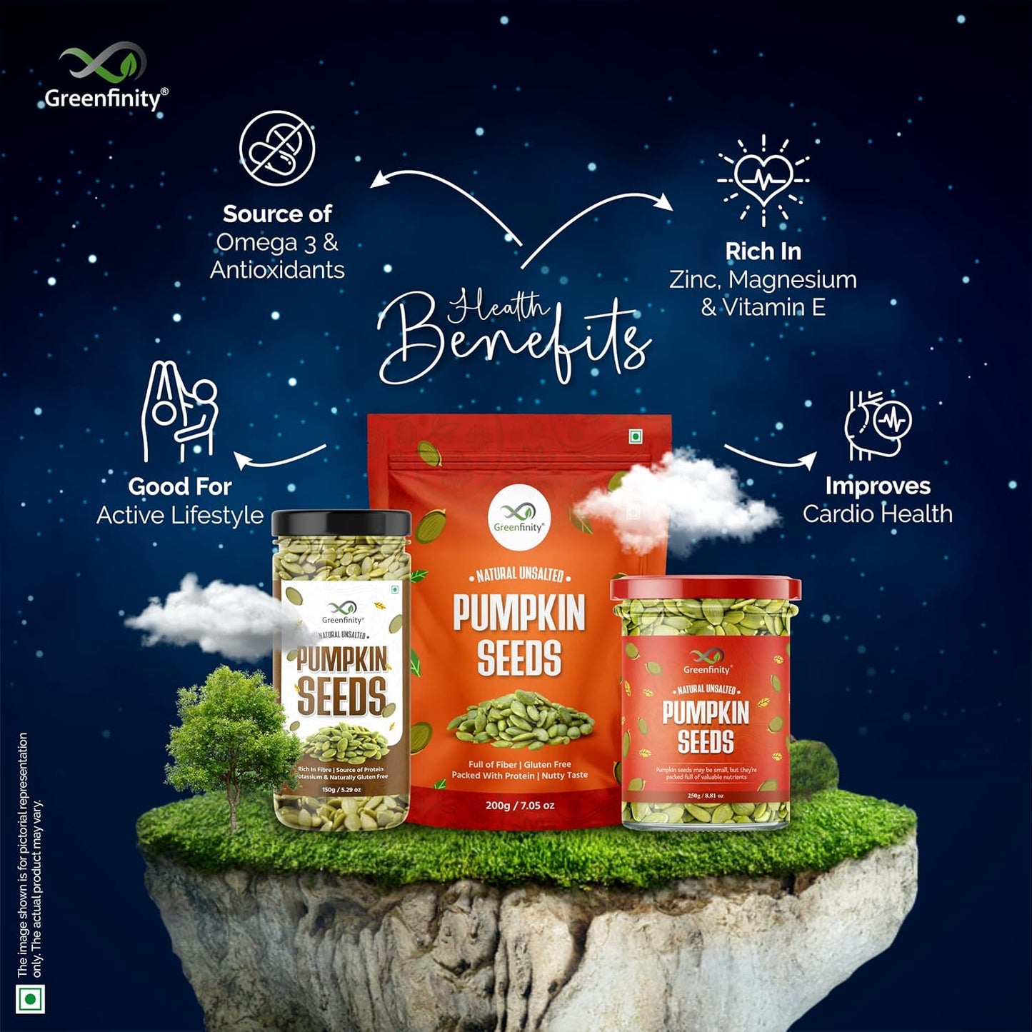 GreenFinity Raw Pumpkin & Sunflower Seeds | Pack of 2 × 250g (500g) | High Protein & Fibre | Unsalted, Healthy Ready-to-Eat Super Seeds | Fresh Jar Pack