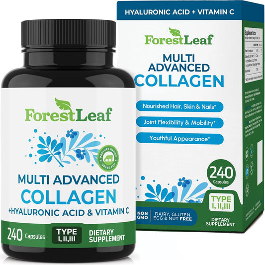 Forest Leaf Multi Advanced Collagen supplement bottle and packaging on a white background
