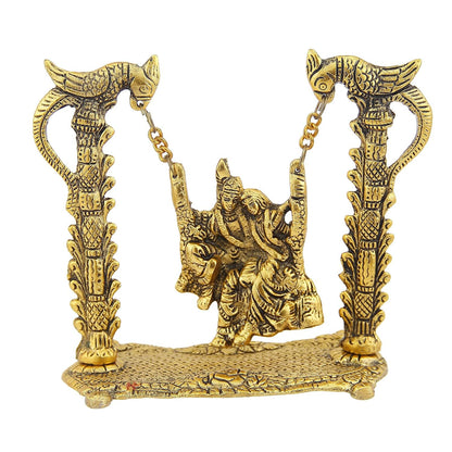 Gold Plated Metal Radha Krishna on Swing Idol (7 x 3.5 x 7 inch)