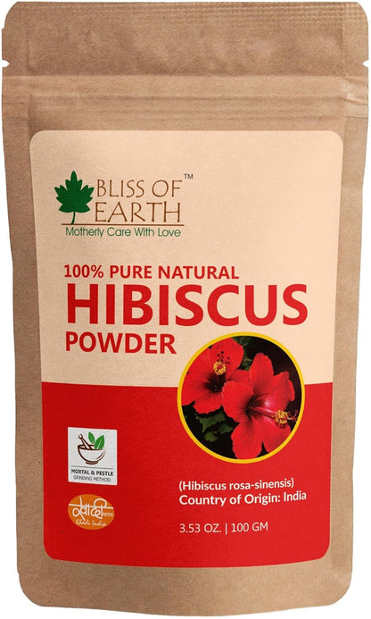 Bliss of Earth Hibiscus powder for face Hair | Makes Hair Stronger & Thicker | Controls Ageing | Cures Acne & Pimples | 100gm