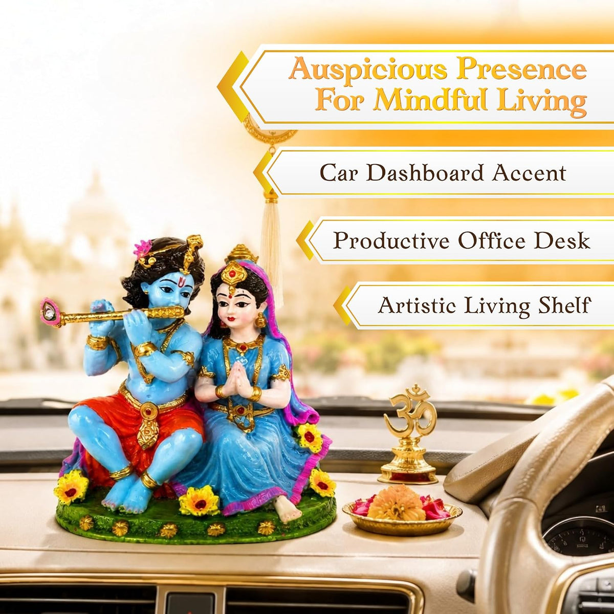 Divine Radha Krishna Car Dashboard Idol | Resin Figurine, 4cm Breadth, 96g Weight