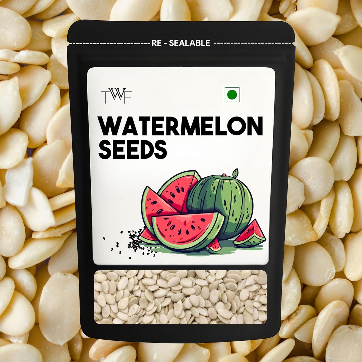 TWF Virgin Watermelon Seeds | AAA Grade Seeds for Eating | Gluten Free | Tarbuj Beej | Magaj Seeds | Non GMO | Rich In Protein & Dietary Fibre | Without Shell | Resealable Pack | Healthy Snack | Unroasted | Unsalted | Highest Natural Potency