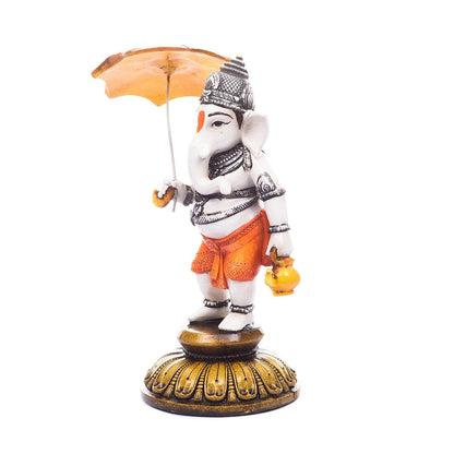 Polyresin Lord Ganesha Idol (10 cm x 10 cm x 19.98 cm, Cream and Gold)