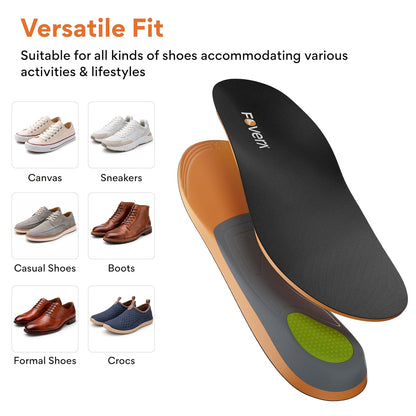 FOVERA Rigid Arch Support Insole for Flat Feet - Orthotic Shoe Inserts for Plantar Fasciitis, Heel Spurs, High Arch, Foot Pain & Enhanced Stability, Trimmable Shoe Soles (L, Men's 8-9.5 UK)