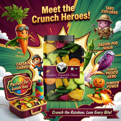 Forest Found Rainbow Vegetable Chips 200 gm | 11+ Exotic Blend | Made with Real Veggies, Light & Crispy Healthy Snack | No Palm Oil, Gluten-Free | Crunchy Crisps| 11 Mix Veggie (Pack-200g)