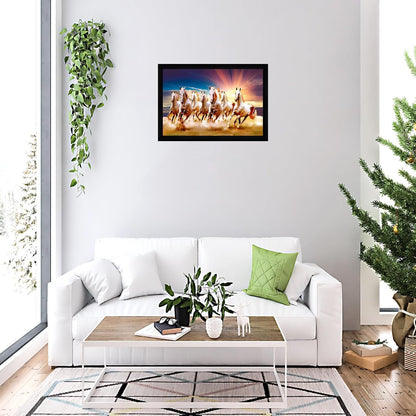 Runing Seven Horses Painting With Frame 13 Inches X 10 Inches (Style 5)