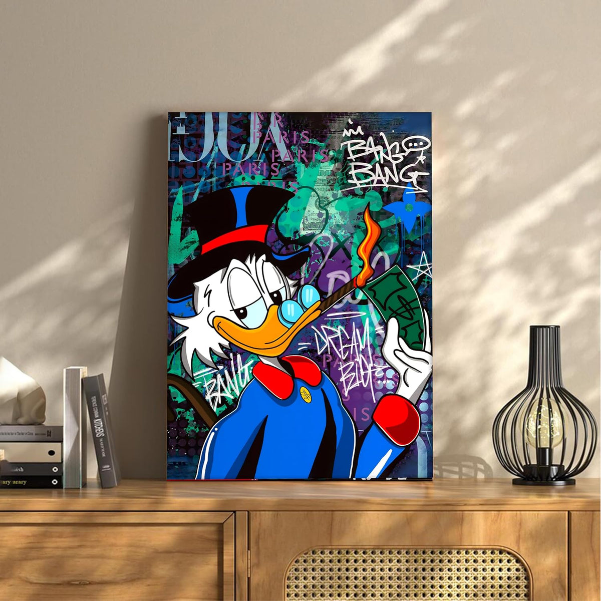 Money & Success Pop Art Canvas Print, Street Style Millionaire Duck Cash, Modern Urban Decor for Office & Man Cave, Canvas print Ready to Hang - 41x56 cm