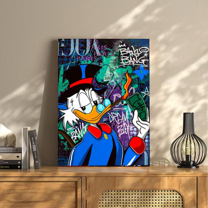 Money & Success Pop Art Canvas Print, Street Style Millionaire Duck Cash, Modern Urban Decor for Office & Man Cave, Canvas print Ready to Hang - 41x56 cm