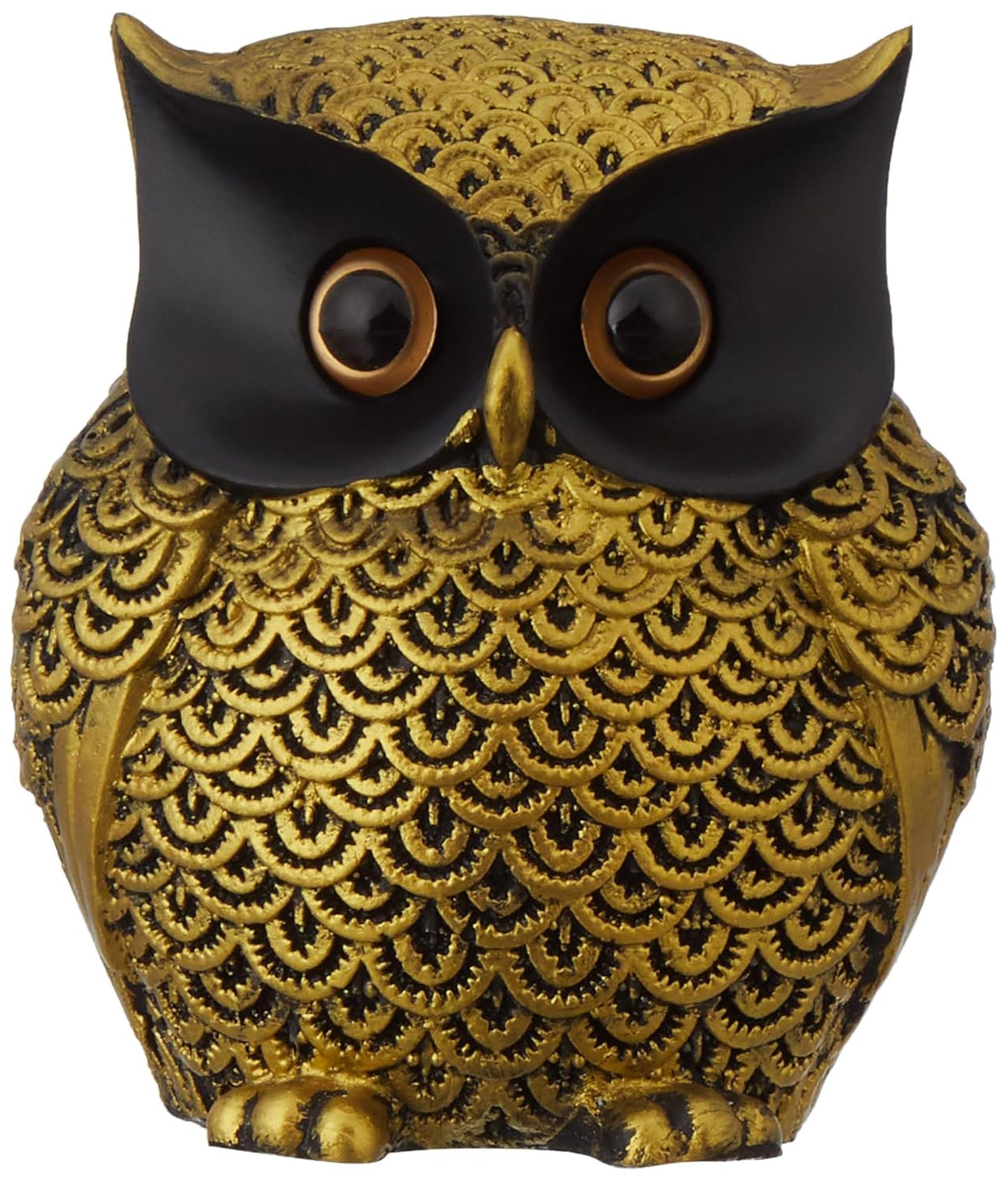 Modern Classy Happy Owl Resin Art Figure Handicraft Resin Showpiece (Pack of 1, Black and Golden)