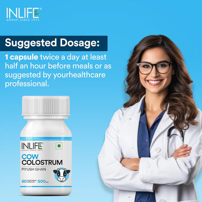 INLIFE Colostrum Capsules 500mg | Ayurvedic Immune & Gut Health Supplement - 60 Vegetarian Capsules (Pack of 1, 60)