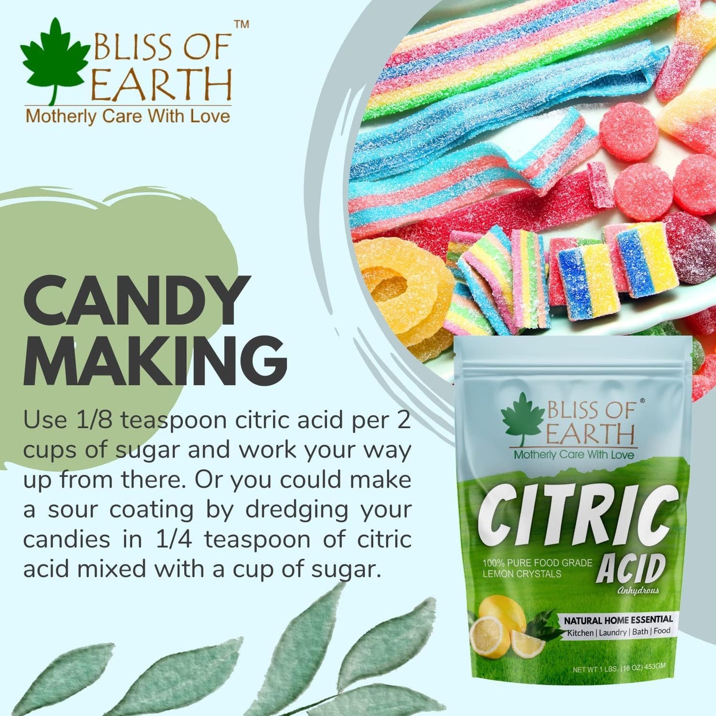 Bliss of Earth Citric Acid 100% Pure Food Grade Lemon Crystals Anhydrous Citric Acid Powder 907gm
