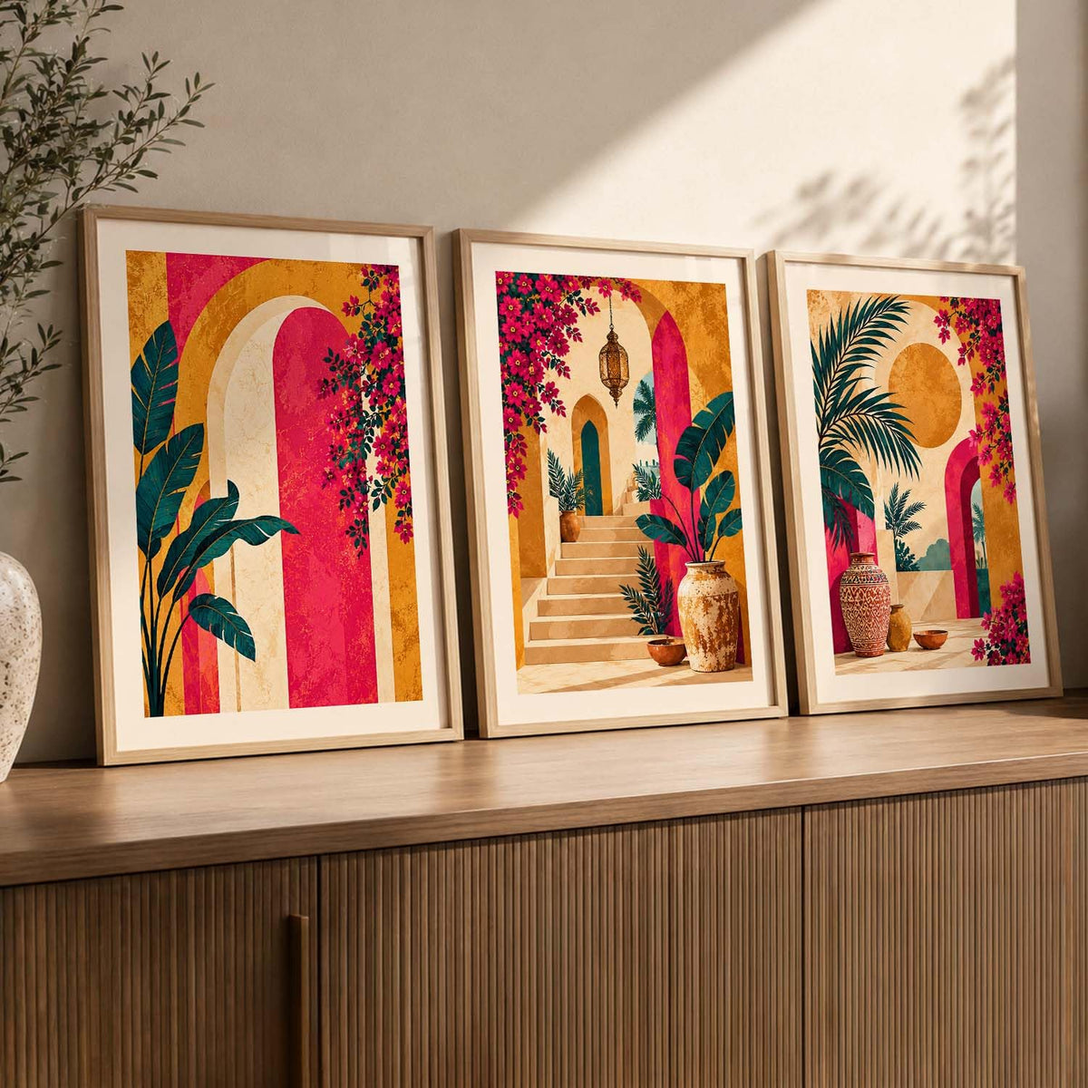 Aesthetic BOHO Wall Art Home Decoration | Maximalist BOHO Paintings with Frame for Living Room Bedroom Hotel | Digital Reprint Set of 3 | 13X17 Inch