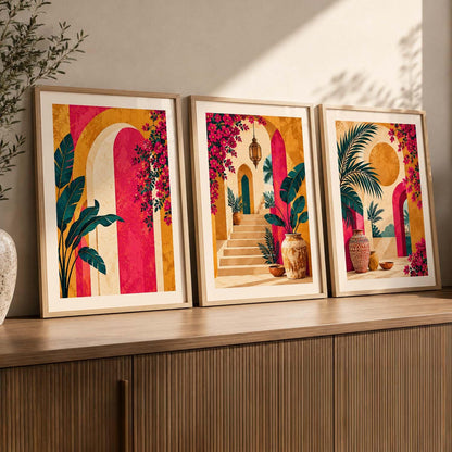 Aesthetic BOHO Wall Art Home Decoration | Maximalist BOHO Paintings with Frame for Living Room Bedroom Hotel | Digital Reprint Set of 3 | 13X17 Inch