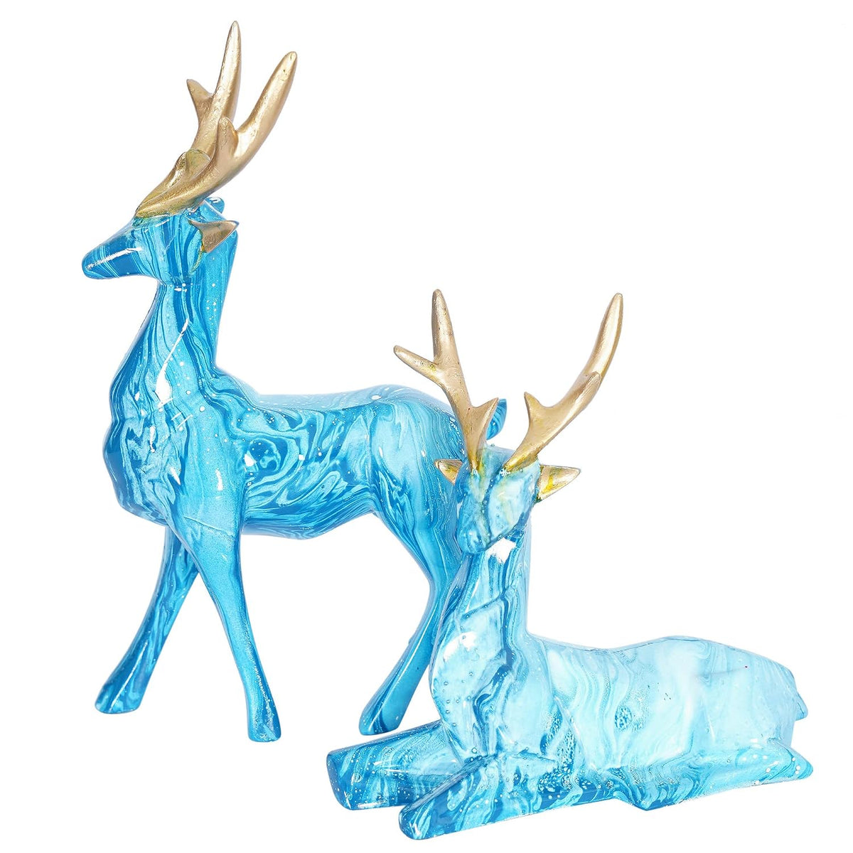 Deer Showpiece For Home Decor & Hiran Showpiece For Office Table Decorative Figurines (Set Of 2, Black) (Blue)