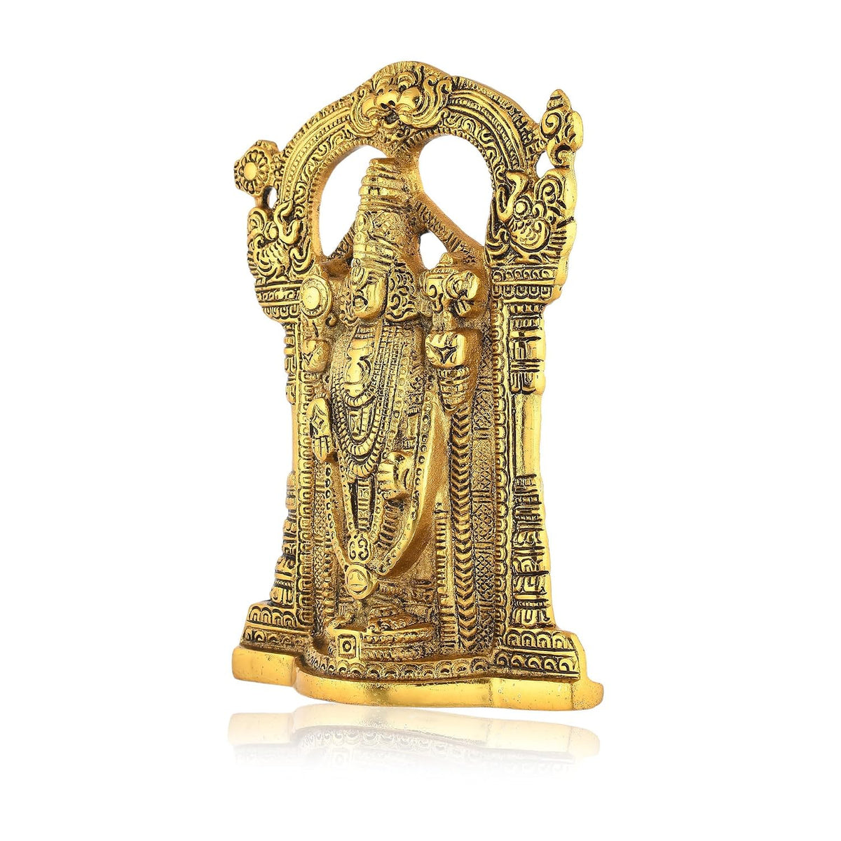 Metal Tirupati Balaji Idol, 9 x 6 x 1.5 Inches, Golden