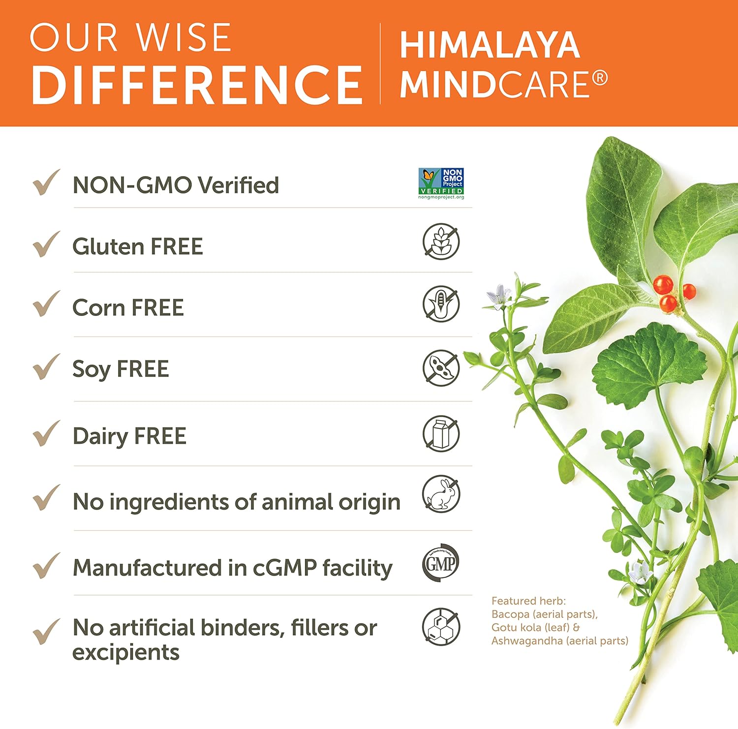 Himalaya Mindcare product label with green leaves on a white background