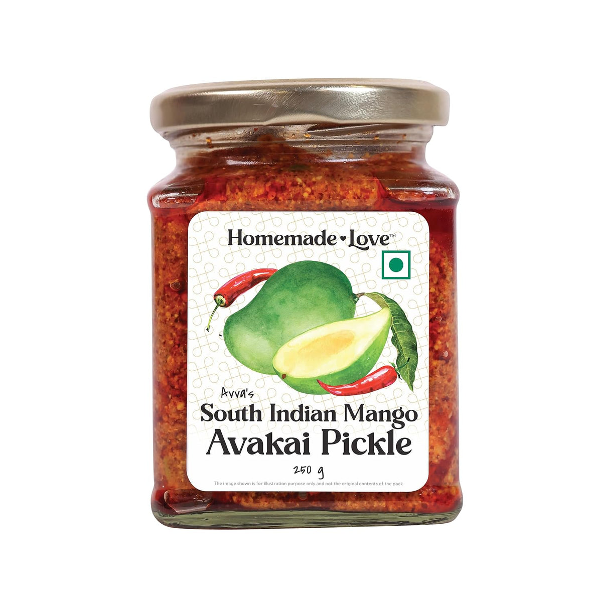 Homemade Love Mango Avakai Pickle (250 Gm) | South Indian Taste Mango Pickles | Aam ka Achar Perfect for Rice, Dosa, Idli, Chappati | Tangy and Spicy Home Made Mango Pickle | No Preservatives