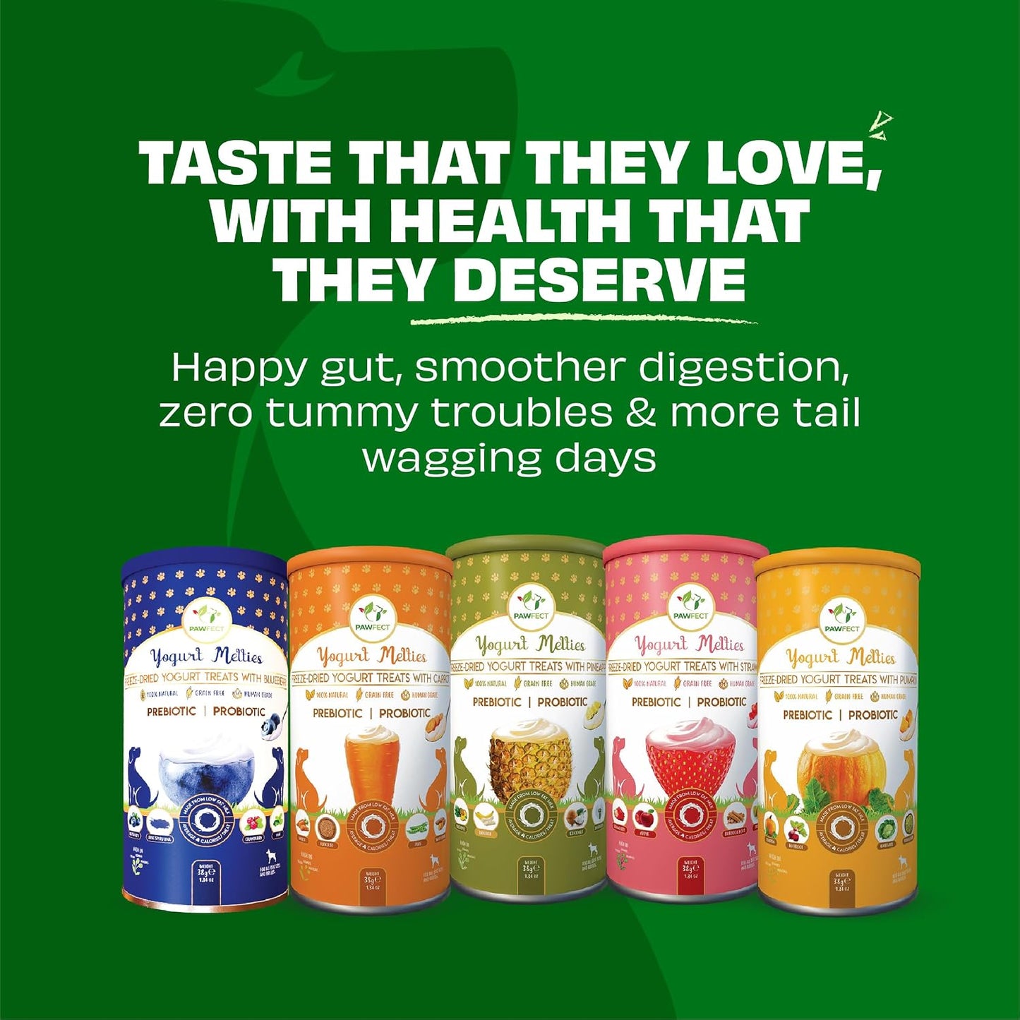 Pawfect Yogurt Melties Freeze-Dried Pre and Probiotic Dog Treats with Pineapple, Coconut, Banana, Dandelion - Gut Health - Low Calories Snacks - Grain-Free - Dog Training Treats (38g/1.34oz)