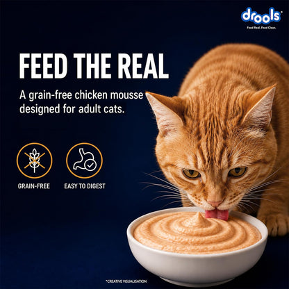 Drools Adult Cat Wet Mousse 80g Pack of 5, 400g | Chicken Flavour | Rich in Protein | Promotes Hydration & Easy to Digest| No Artificial Flavours | Packed with Essential Vitamins & Antioxidants